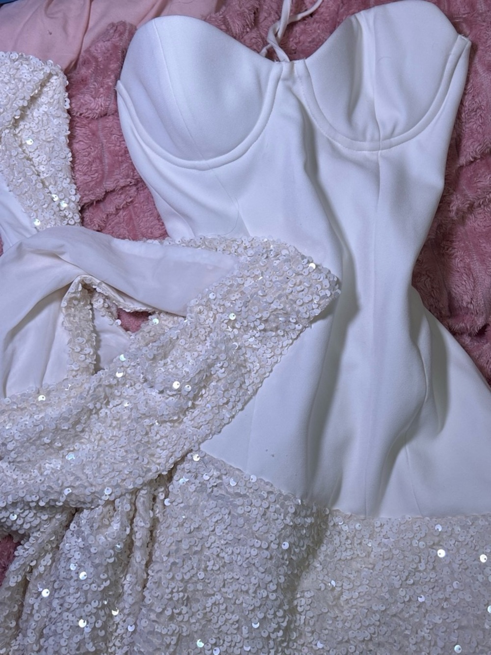 Ivory Strapless Sequin Bodice Dress